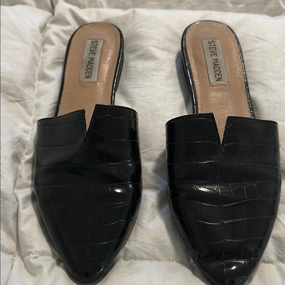 Steve Madden Black Croc-Embossed Women's Mules